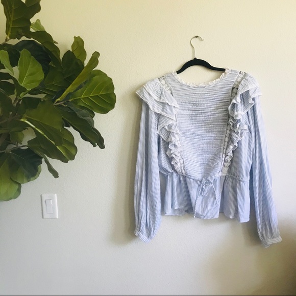 Free People Ruffle Stripe Lace Blouse Top - Picture 2 of 8
